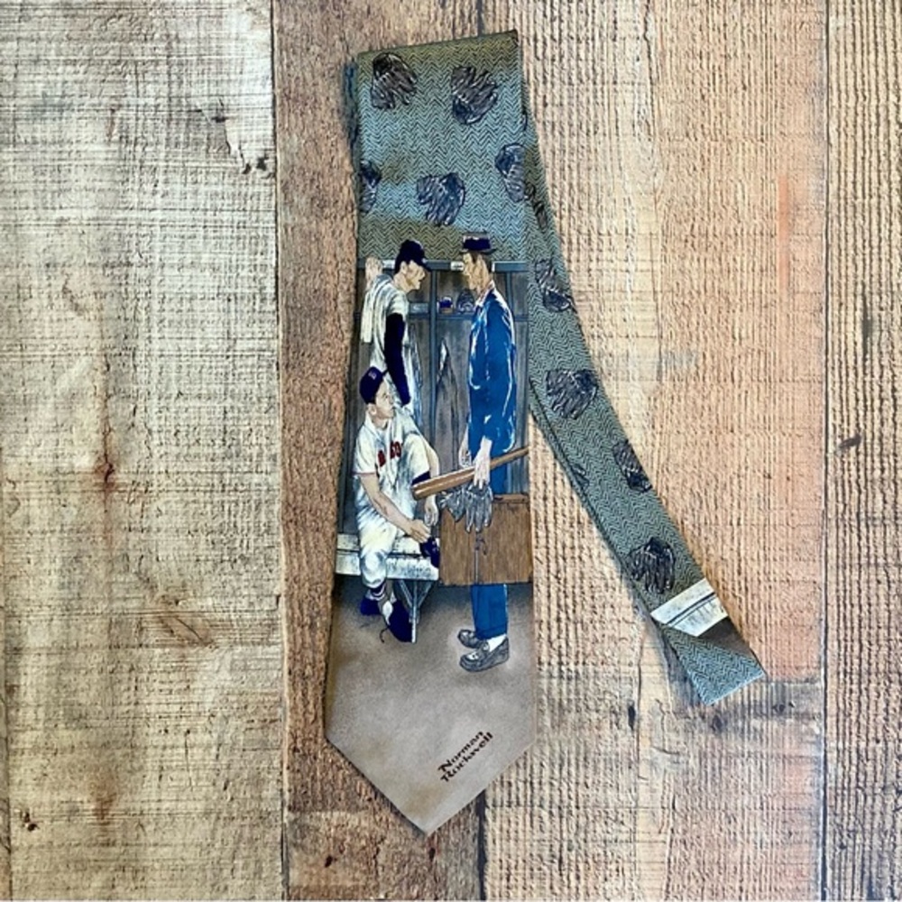 Norman Rockwell The‎ Rookie Baseball Silk Tie Red Sox Locker Room Vintage 1995